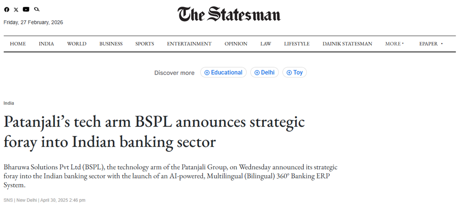 Statesman NSCSPL news
